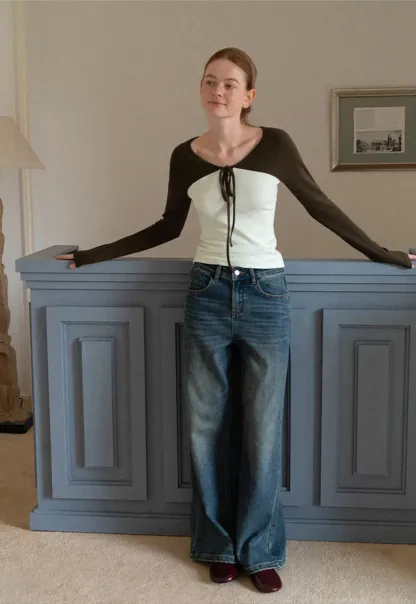 Contrast Panel Top with Tie Neck Detail