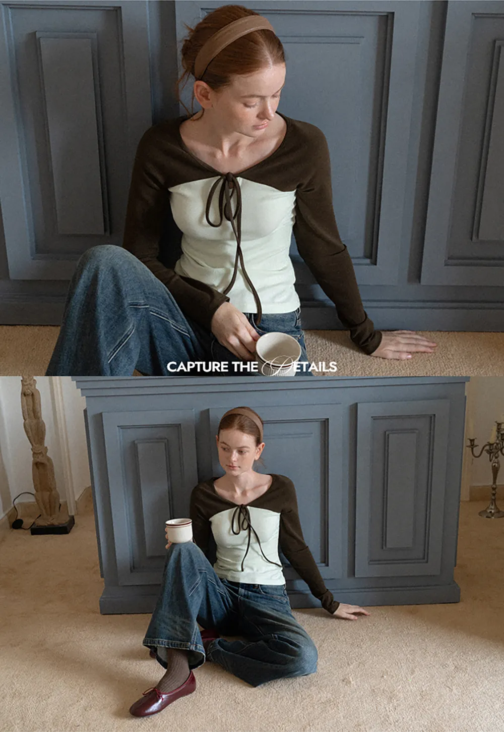 Contrast Panel Top with Tie Neck Detail