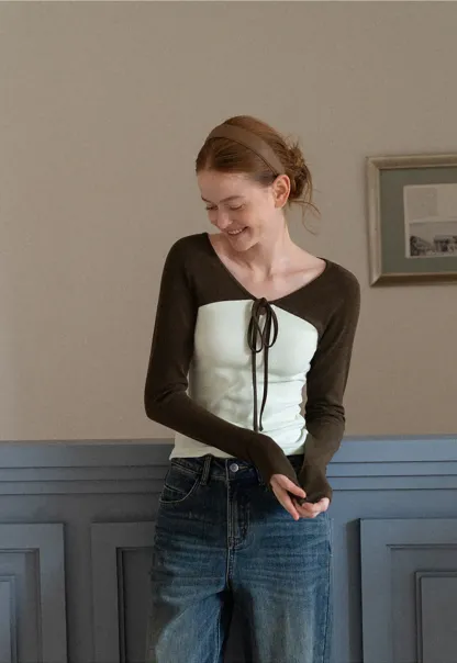 Contrast Panel Top with Tie Neck Detail