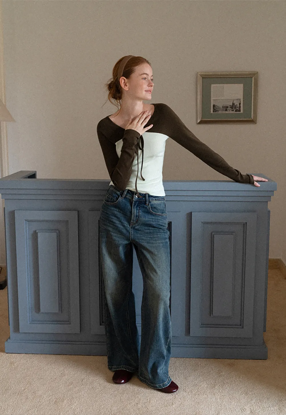 Contrast Panel Top with Tie Neck Detail