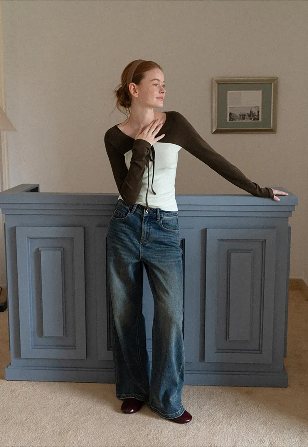 Contrast Panel Top with Tie Neck Detail