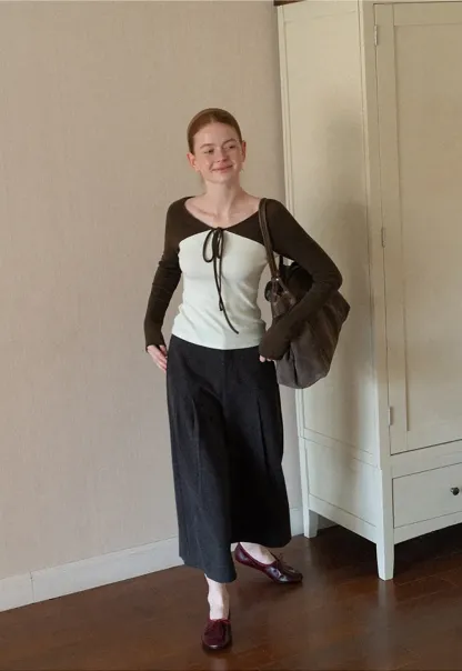 Contrast Panel Top with Tie Neck Detail