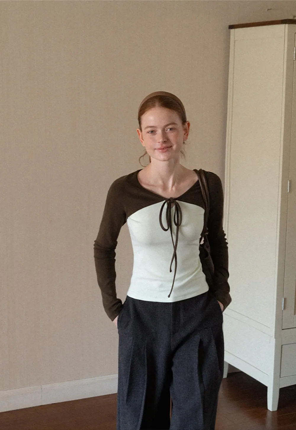 Contrast Panel Top with Tie Neck Detail