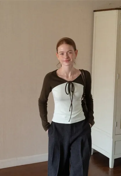 Contrast Panel Top with Tie Neck Detail