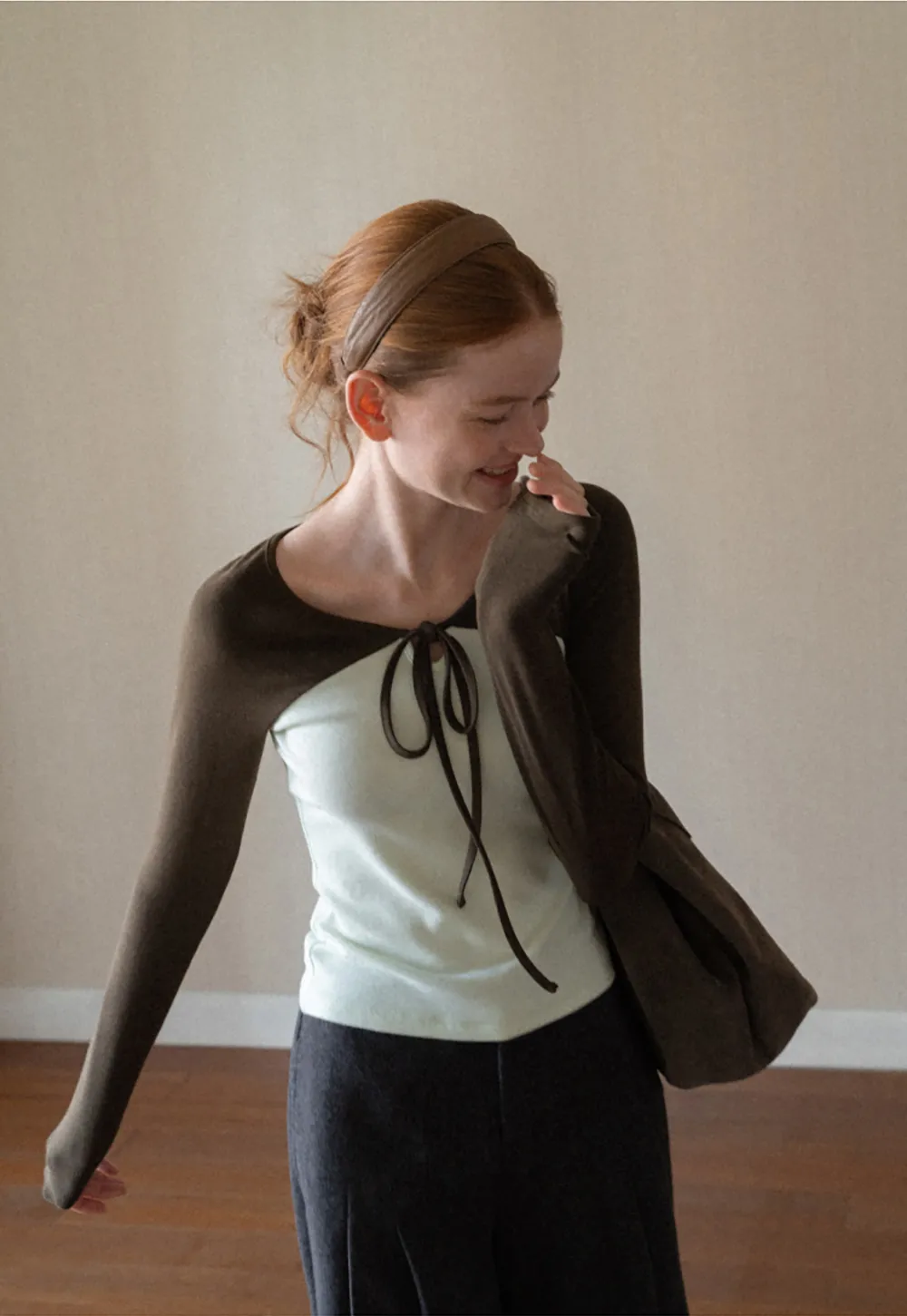 Contrast Panel Top with Tie Neck Detail