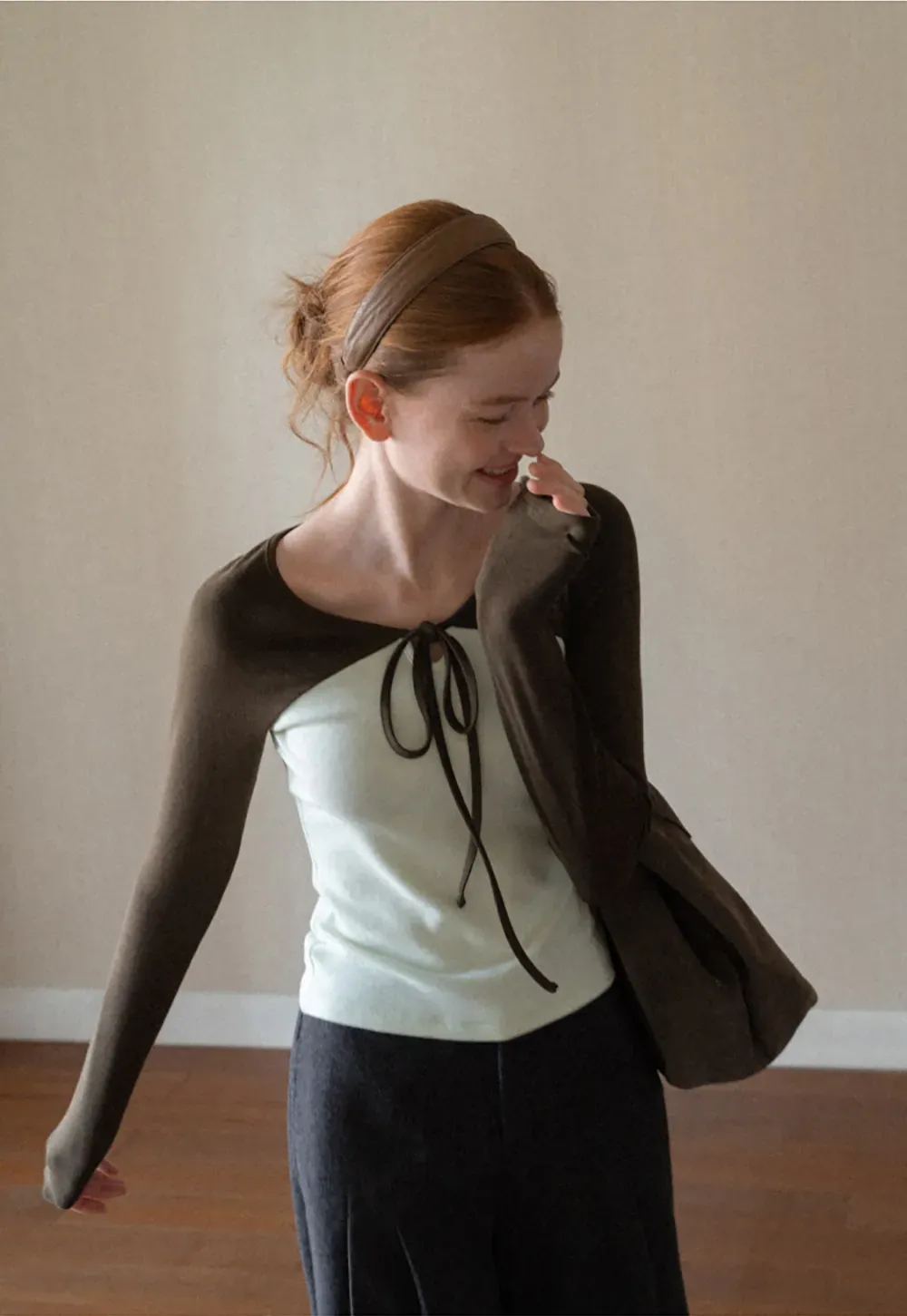 Contrast Panel Top with Tie Neck Detail