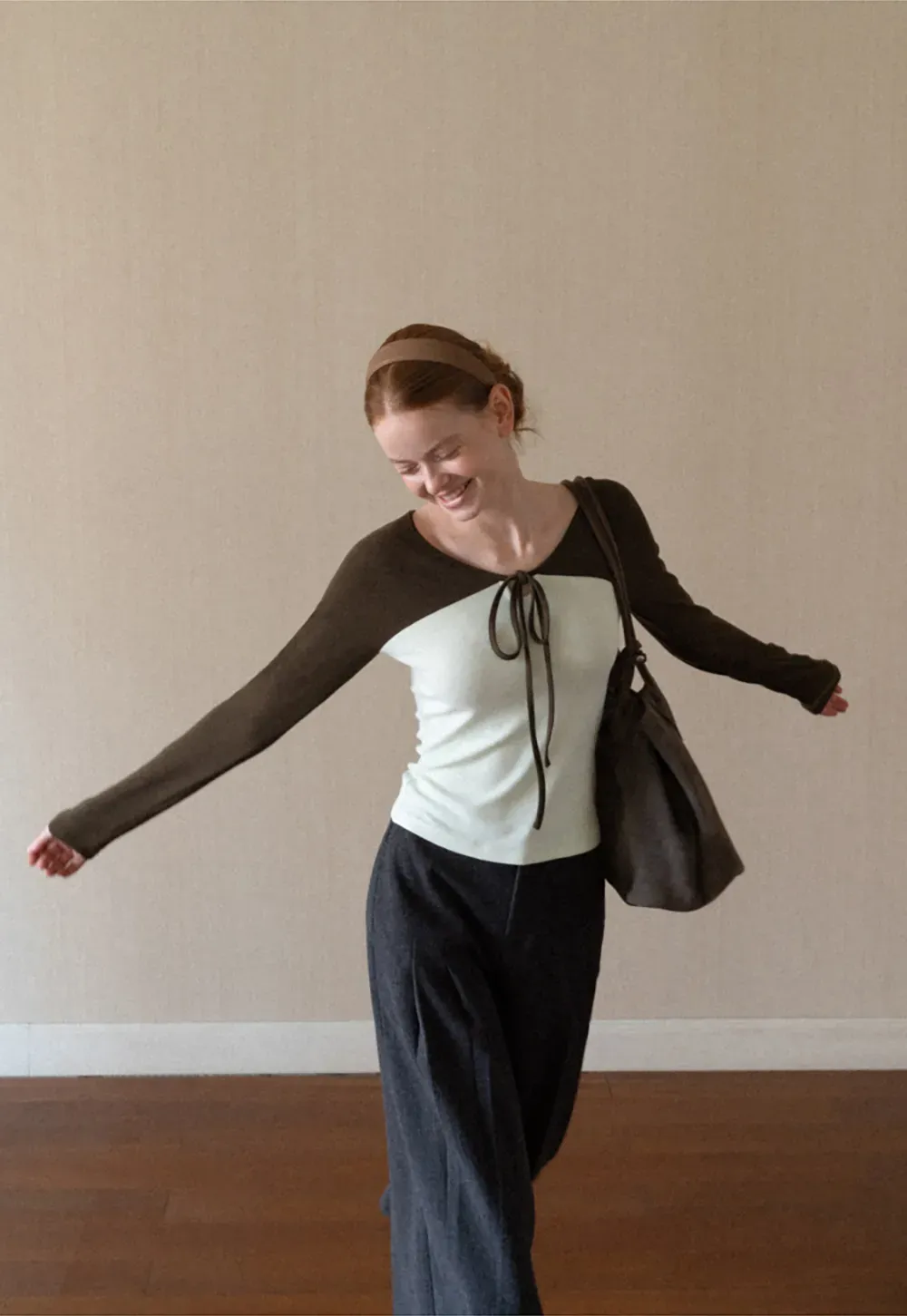 Contrast Panel Top with Tie Neck Detail