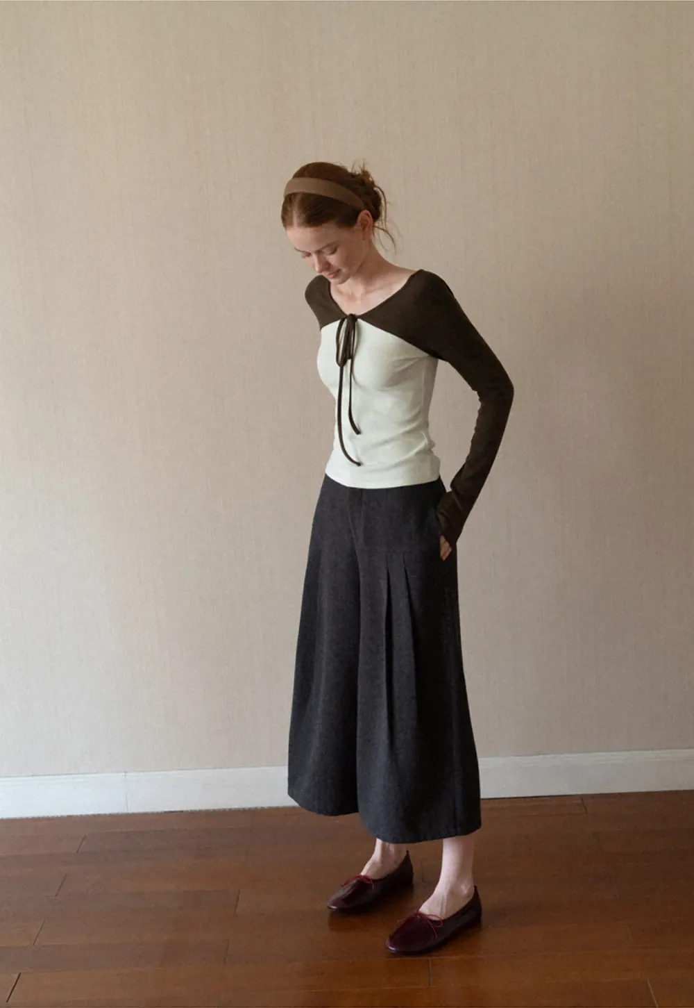 Contrast Panel Top with Tie Neck Detail