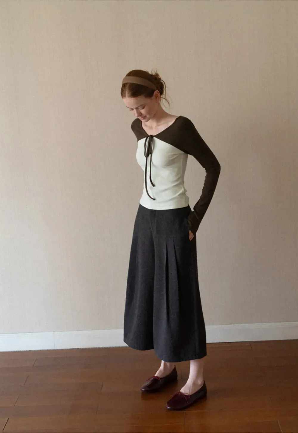 Contrast Panel Top with Tie Neck Detail
