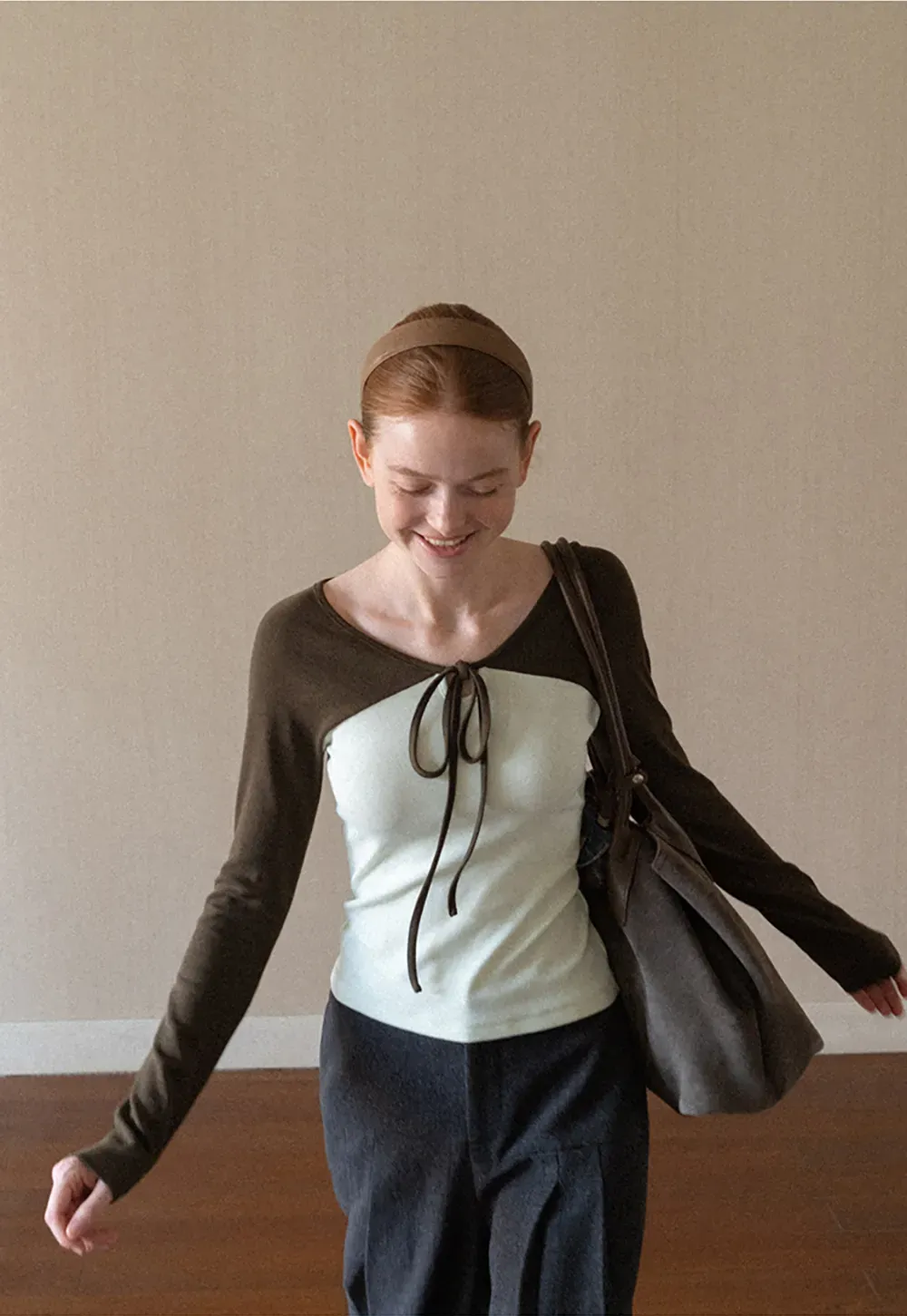 Contrast Panel Top with Tie Neck Detail