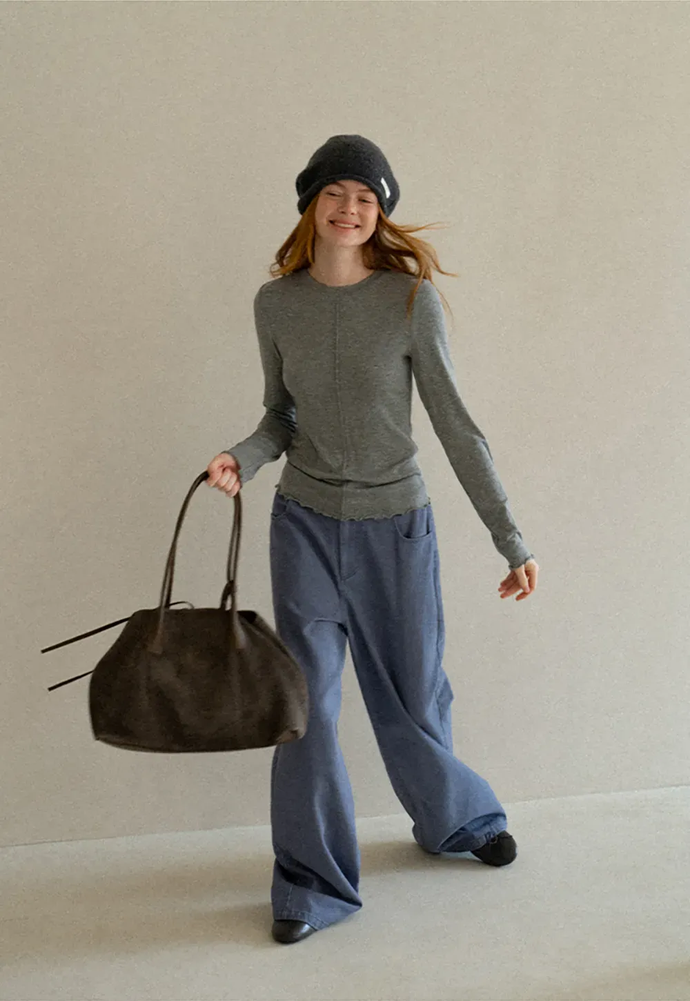 Seam Detail Long Sleeve Crew Neck Top