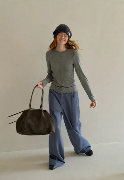 Seam Detail Long Sleeve Crew Neck Top