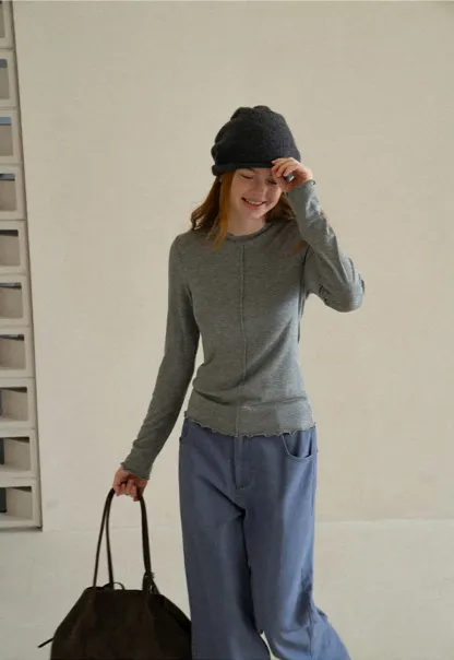 Seam Detail Long Sleeve Crew Neck Top