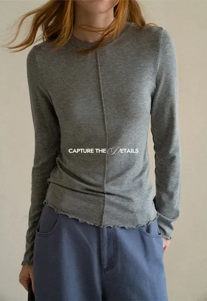 Seam Detail Long Sleeve Crew Neck Top