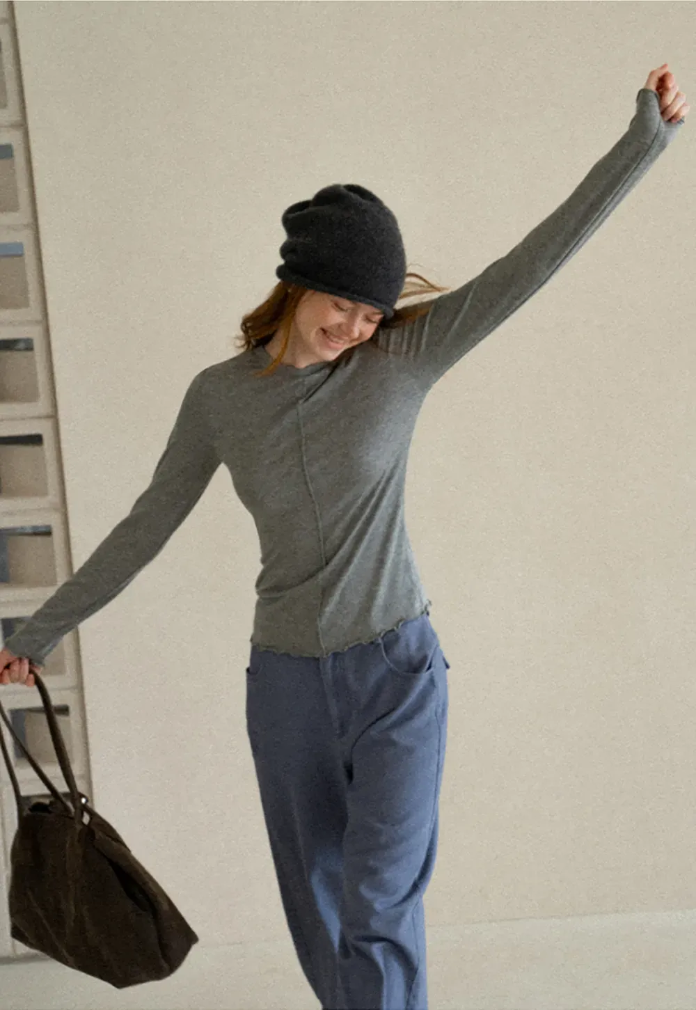 Seam Detail Long Sleeve Crew Neck Top