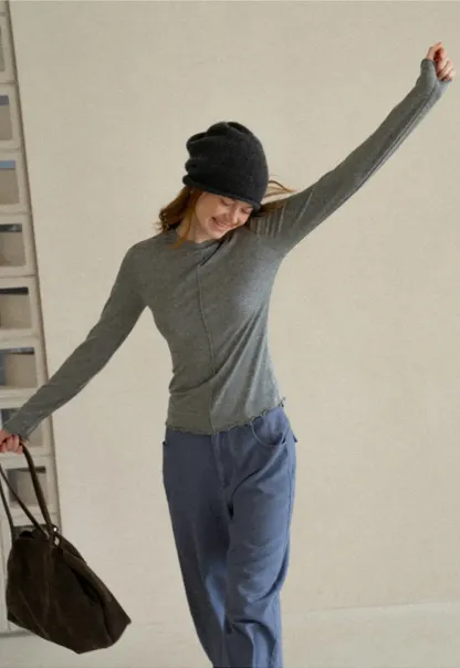 Seam Detail Long Sleeve Crew Neck Top