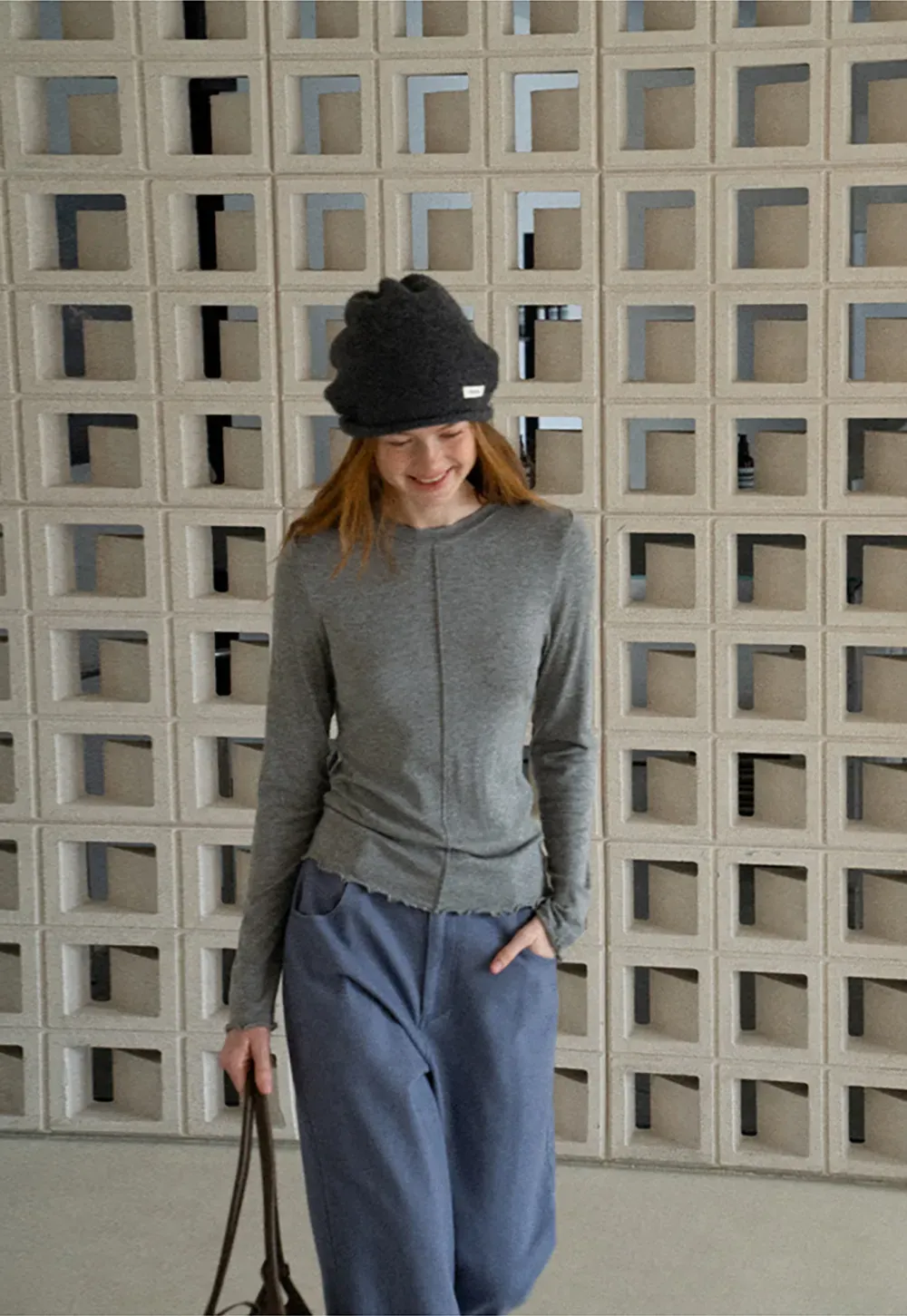 Seam Detail Long Sleeve Crew Neck Top