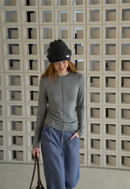 Seam Detail Long Sleeve Crew Neck Top