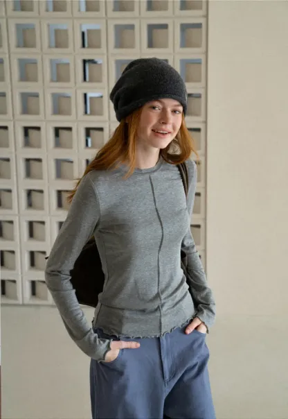 Seam Detail Long Sleeve Crew Neck Top