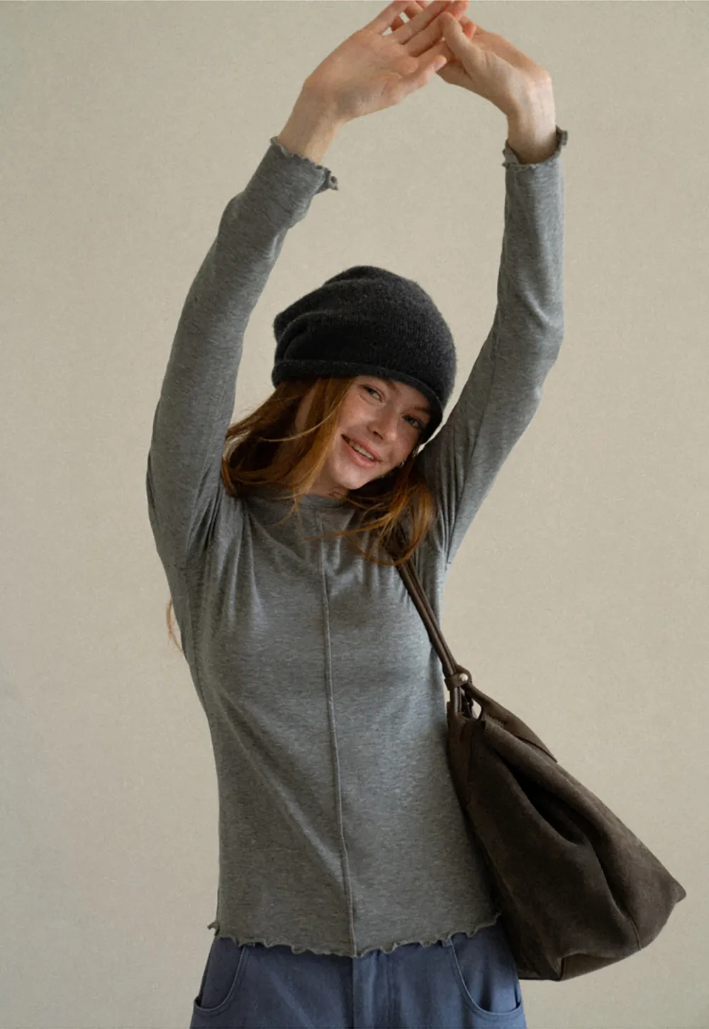 Seam Detail Long Sleeve Crew Neck Top