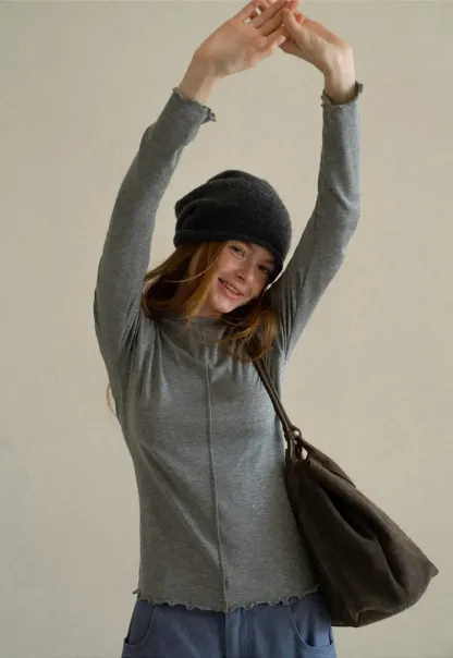 Seam Detail Long Sleeve Crew Neck Top