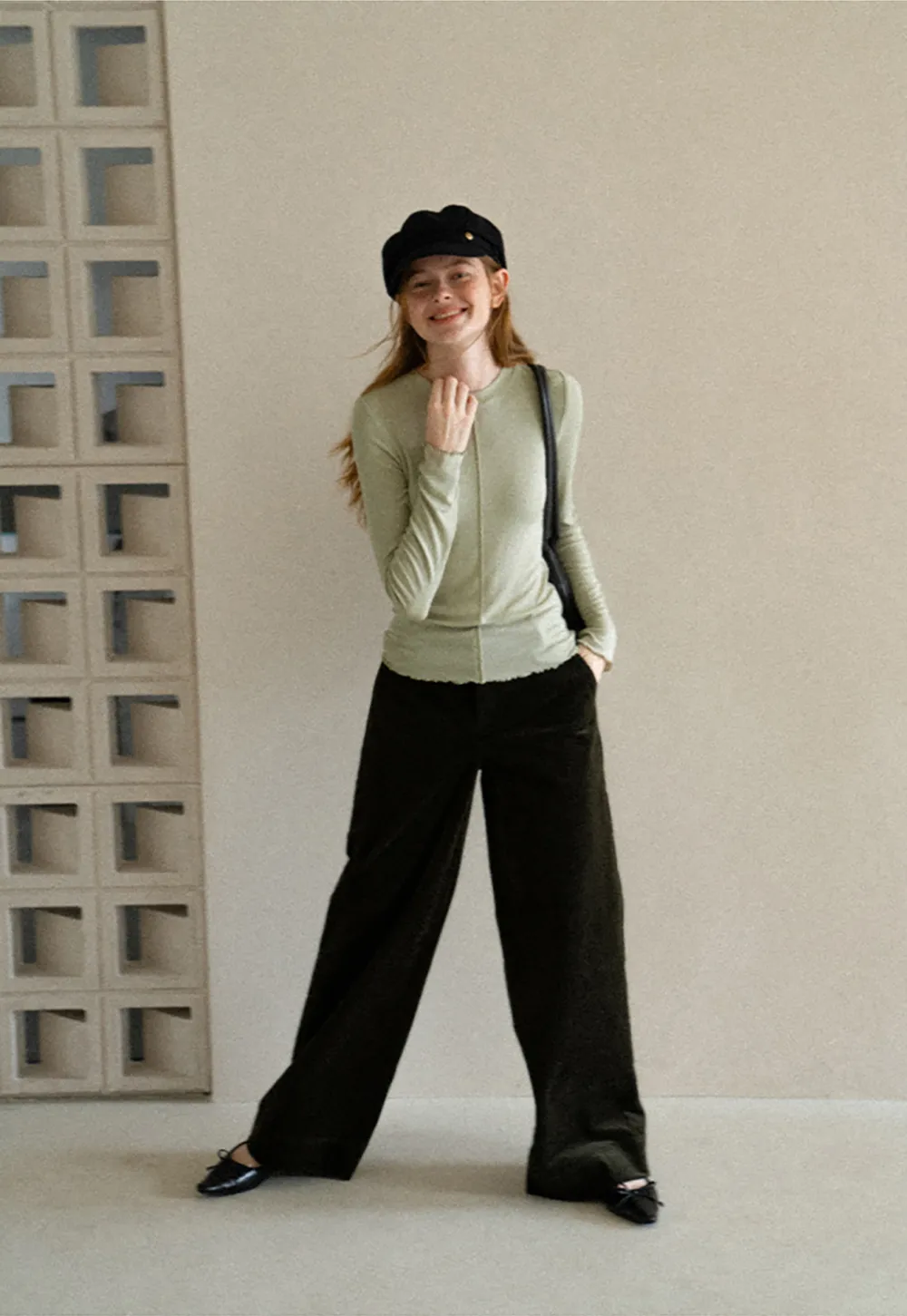 Seam Detail Long Sleeve Crew Neck Top