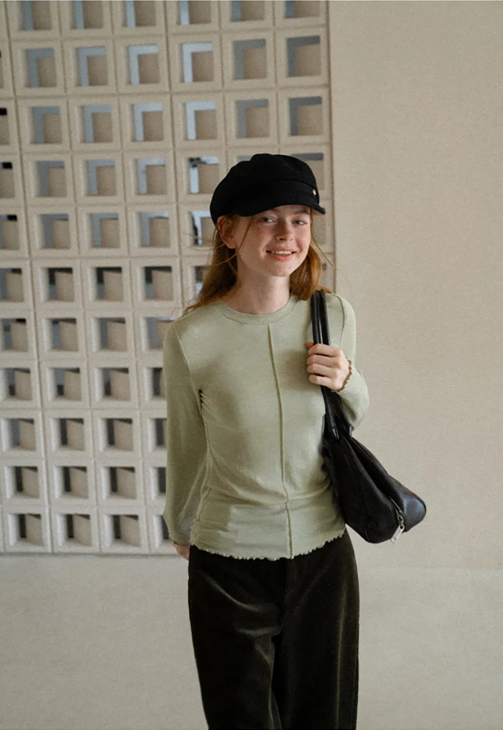Seam Detail Long Sleeve Crew Neck Top
