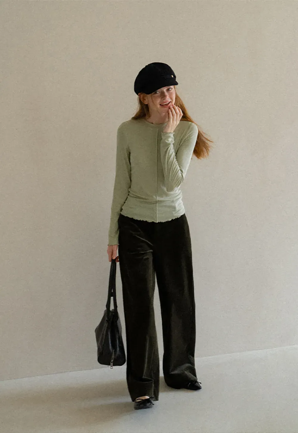 Seam Detail Long Sleeve Crew Neck Top