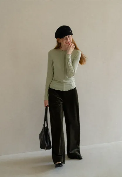 Seam Detail Long Sleeve Crew Neck Top