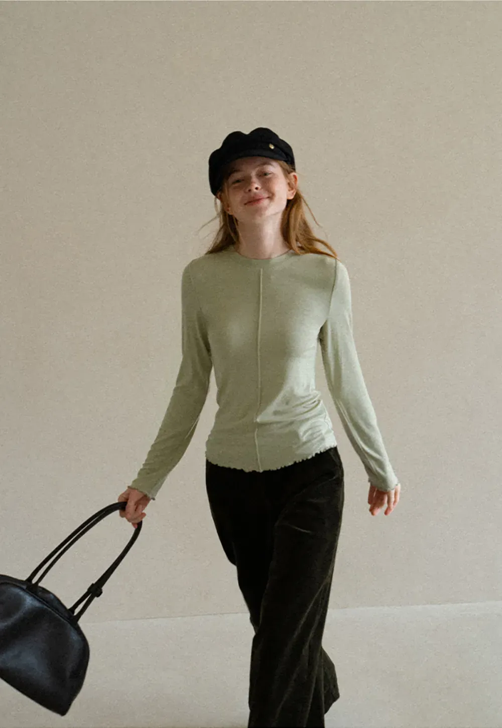 Seam Detail Long Sleeve Crew Neck Top