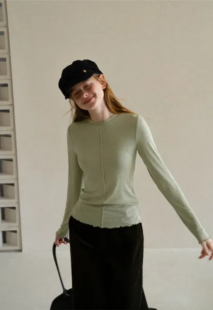 Seam Detail Long Sleeve Crew Neck Top