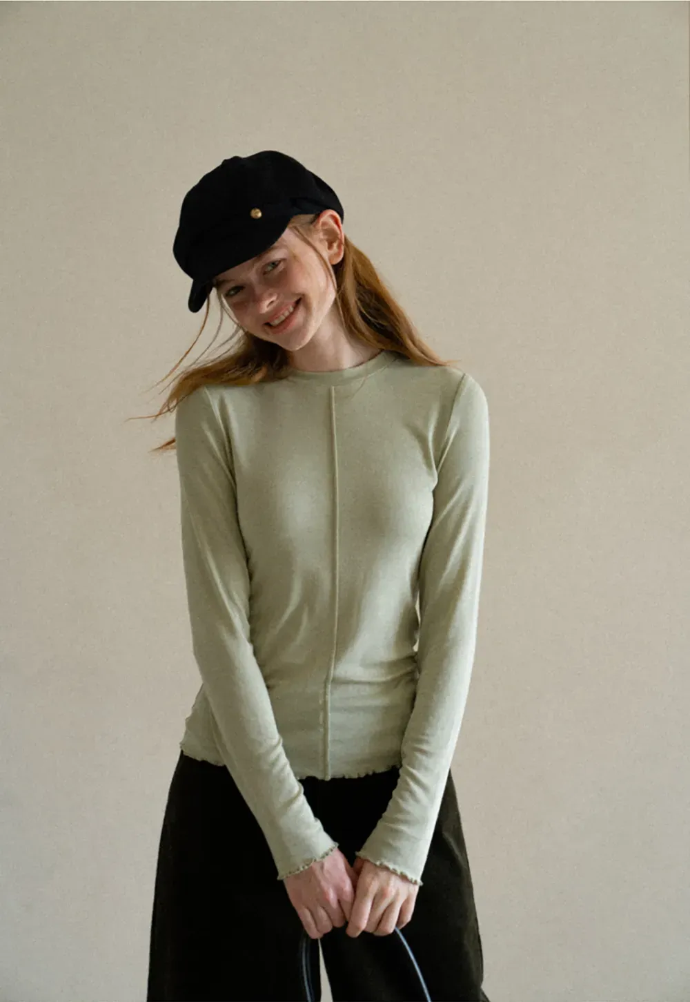 Seam Detail Long Sleeve Crew Neck Top
