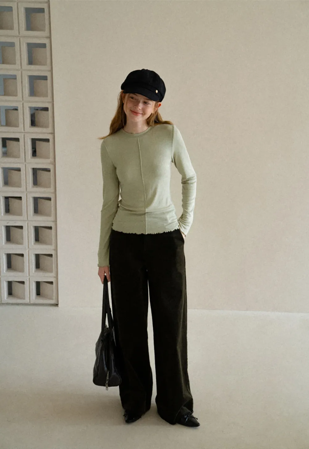 Seam Detail Long Sleeve Crew Neck Top