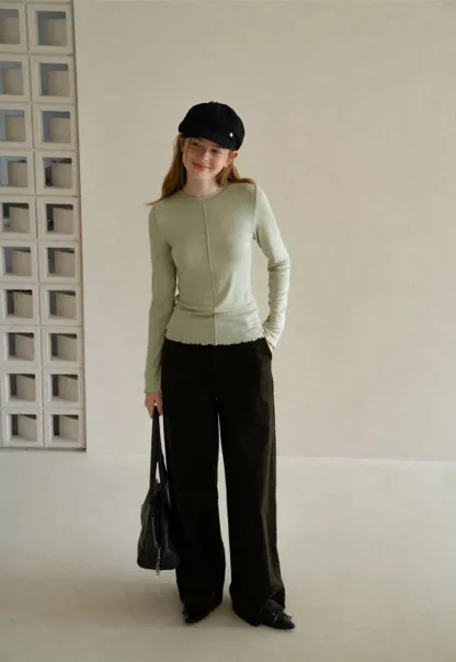 Seam Detail Long Sleeve Crew Neck Top