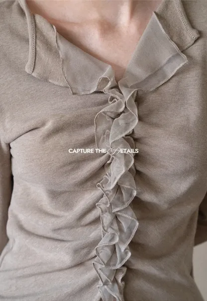 Ruched Front V Neck Long Sleeve Top