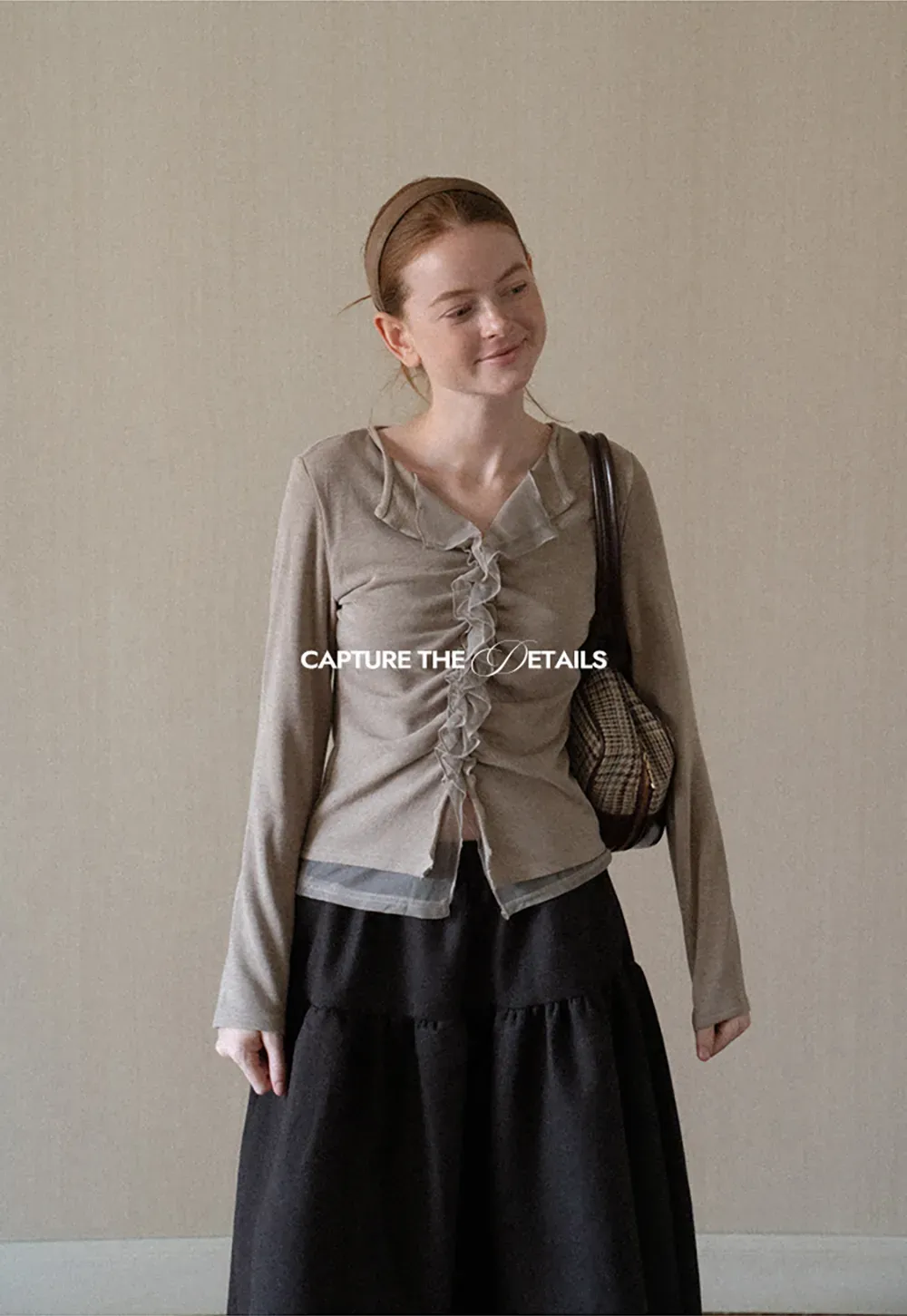 Ruched Front V Neck Long Sleeve Top