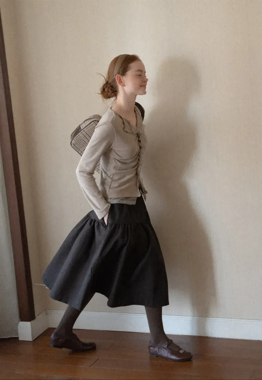 Ruched Front V Neck Long Sleeve Top
