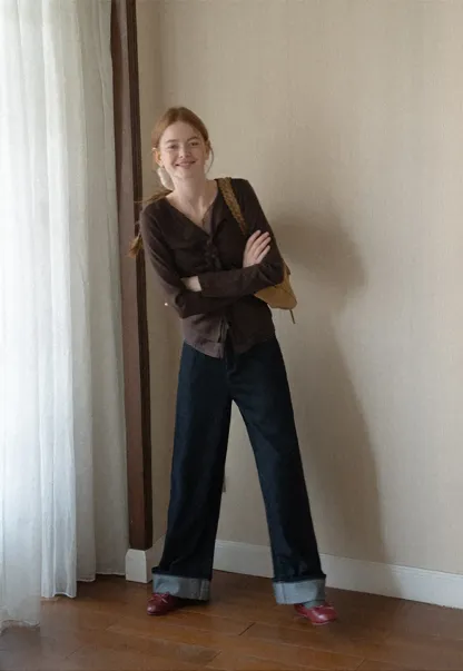 Ruched Front V Neck Long Sleeve Top