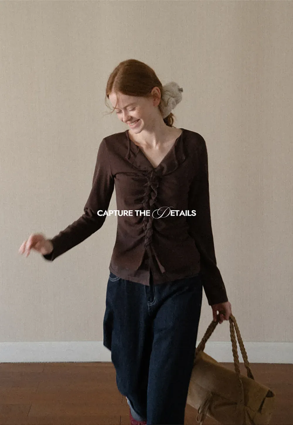Ruched Front V Neck Long Sleeve Top