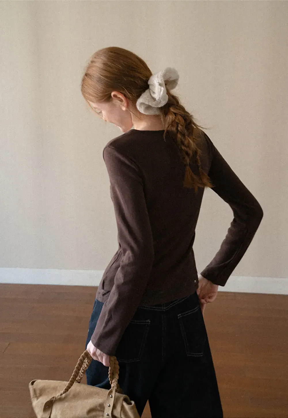 Ruched Front V Neck Long Sleeve Top
