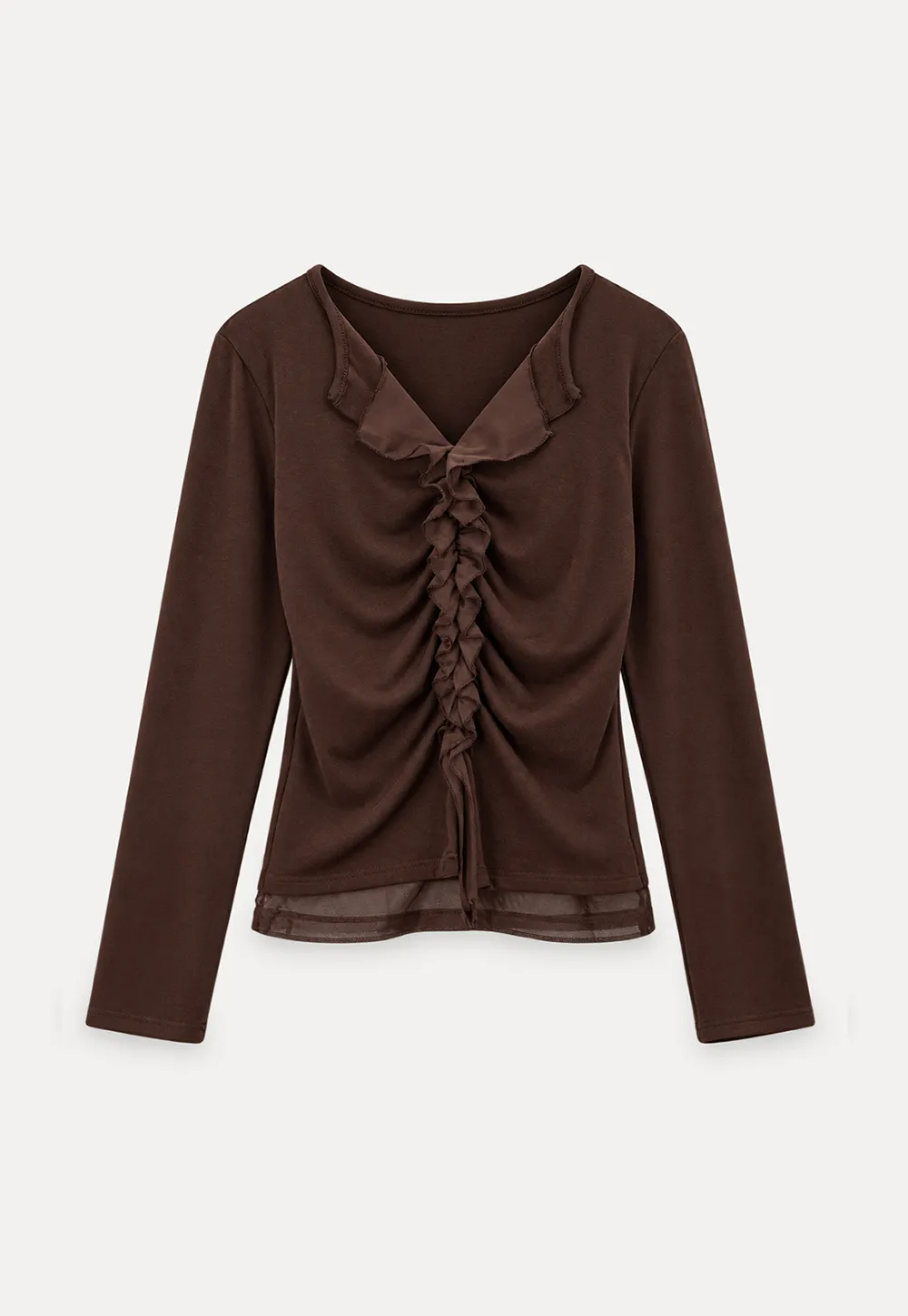 Ruched Front V Neck Long Sleeve Top