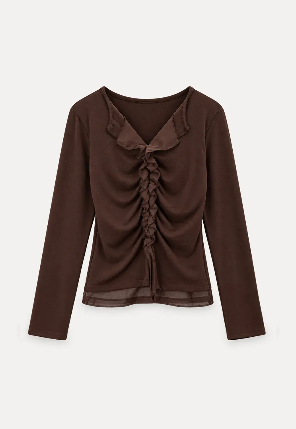 Ruched Front V Neck Long Sleeve Top