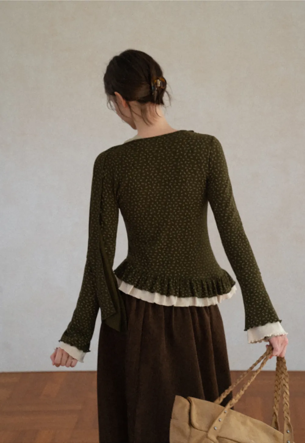 Pointelle Knit Asymmetrical Draped Top Tshirt