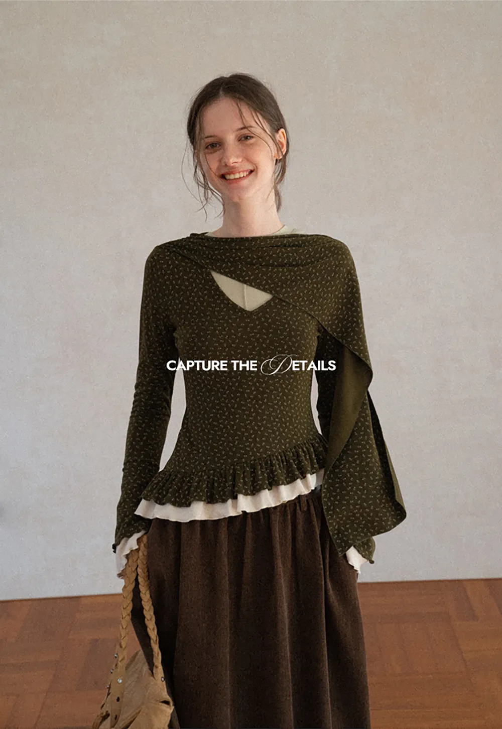 Pointelle Knit Asymmetrical Draped Top Tshirt