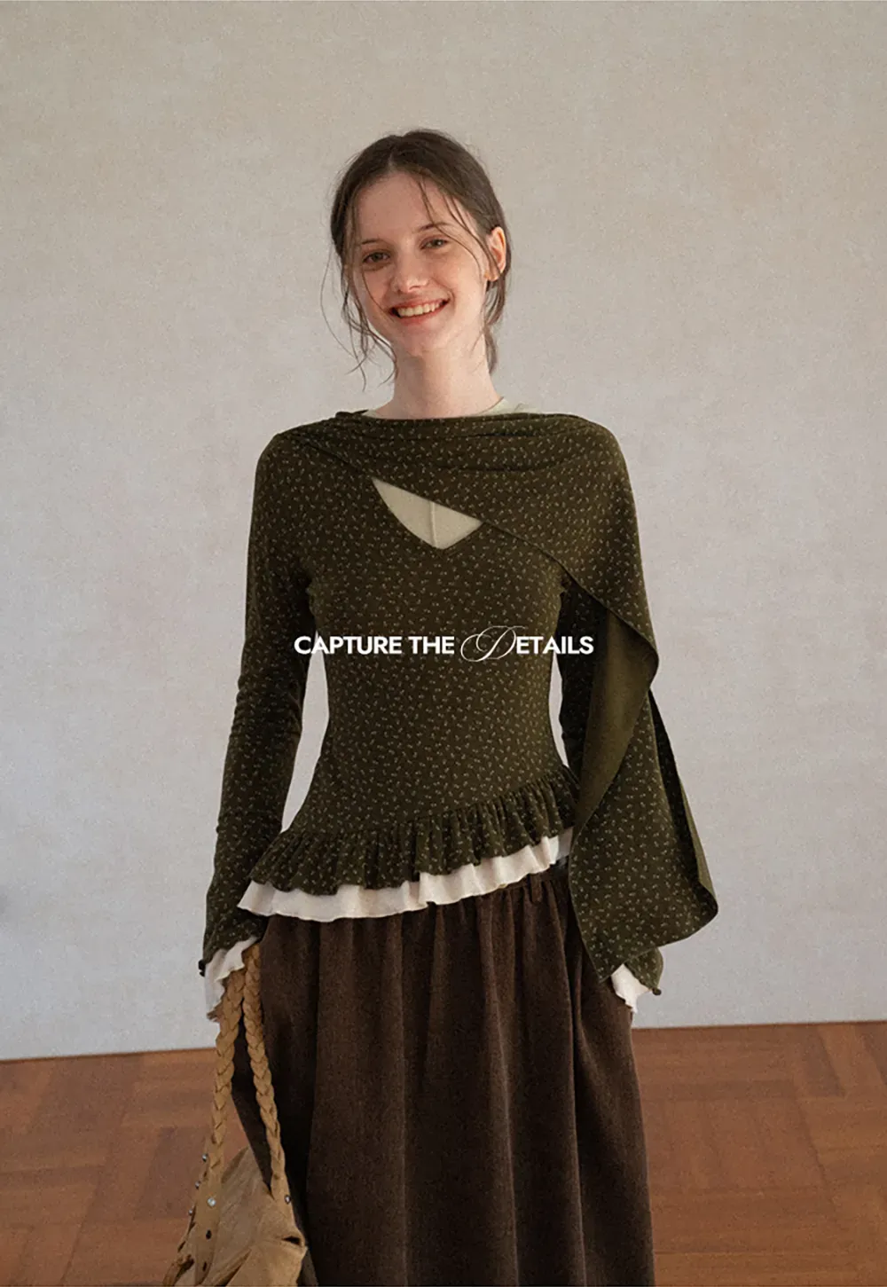 Pointelle Knit Asymmetrical Draped Top Tshirt