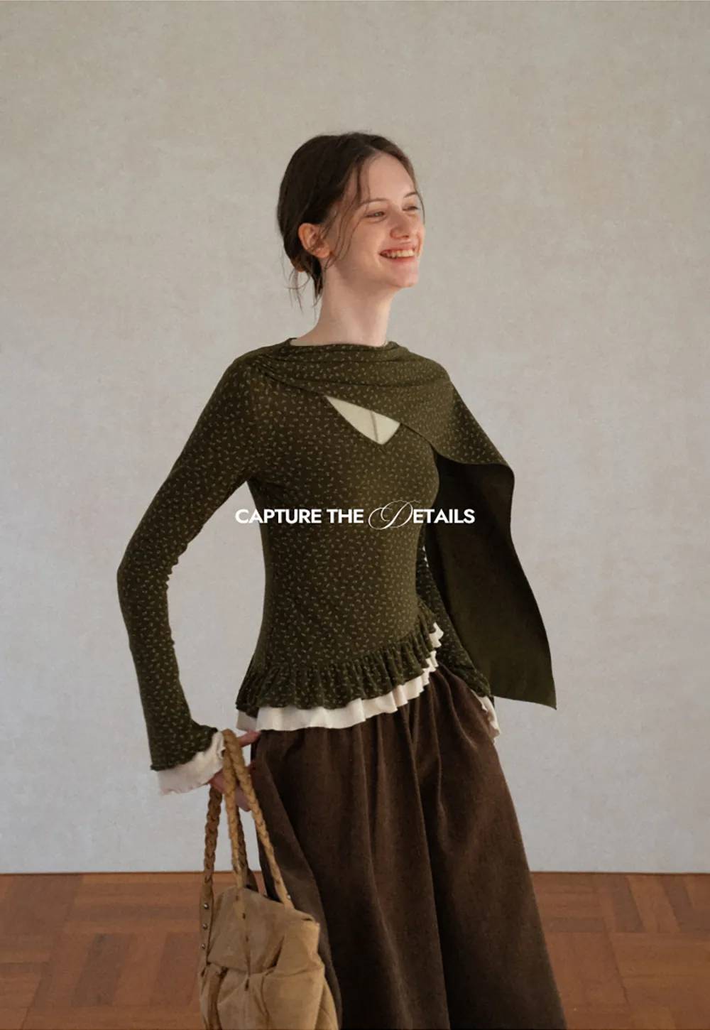 Pointelle Knit Asymmetrical Draped Top Tshirt