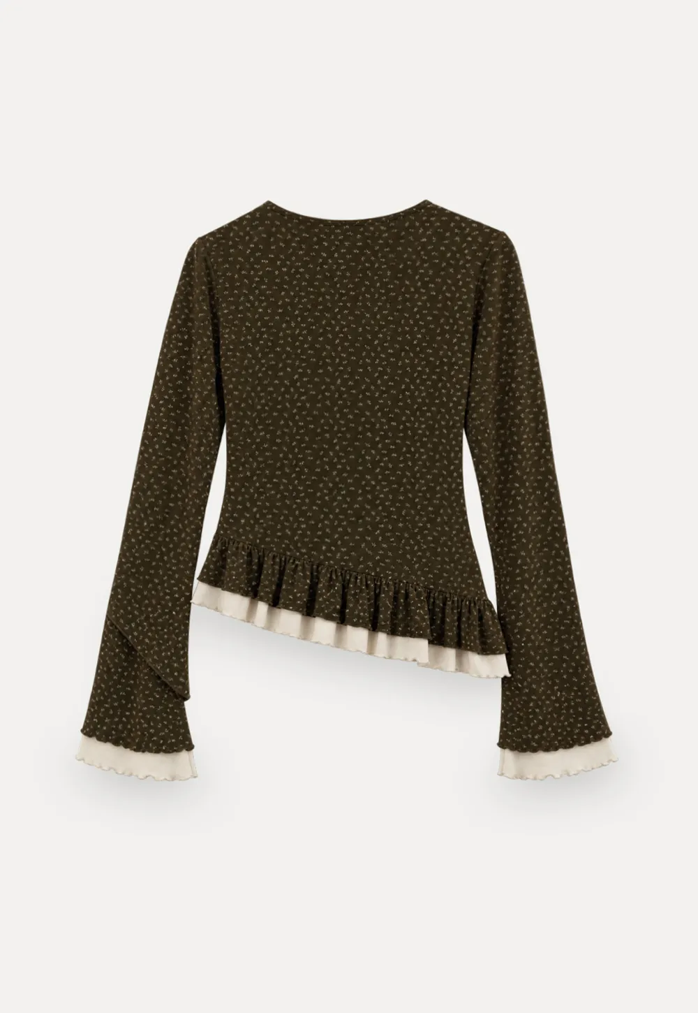 Pointelle Knit Asymmetrical Draped Top Tshirt