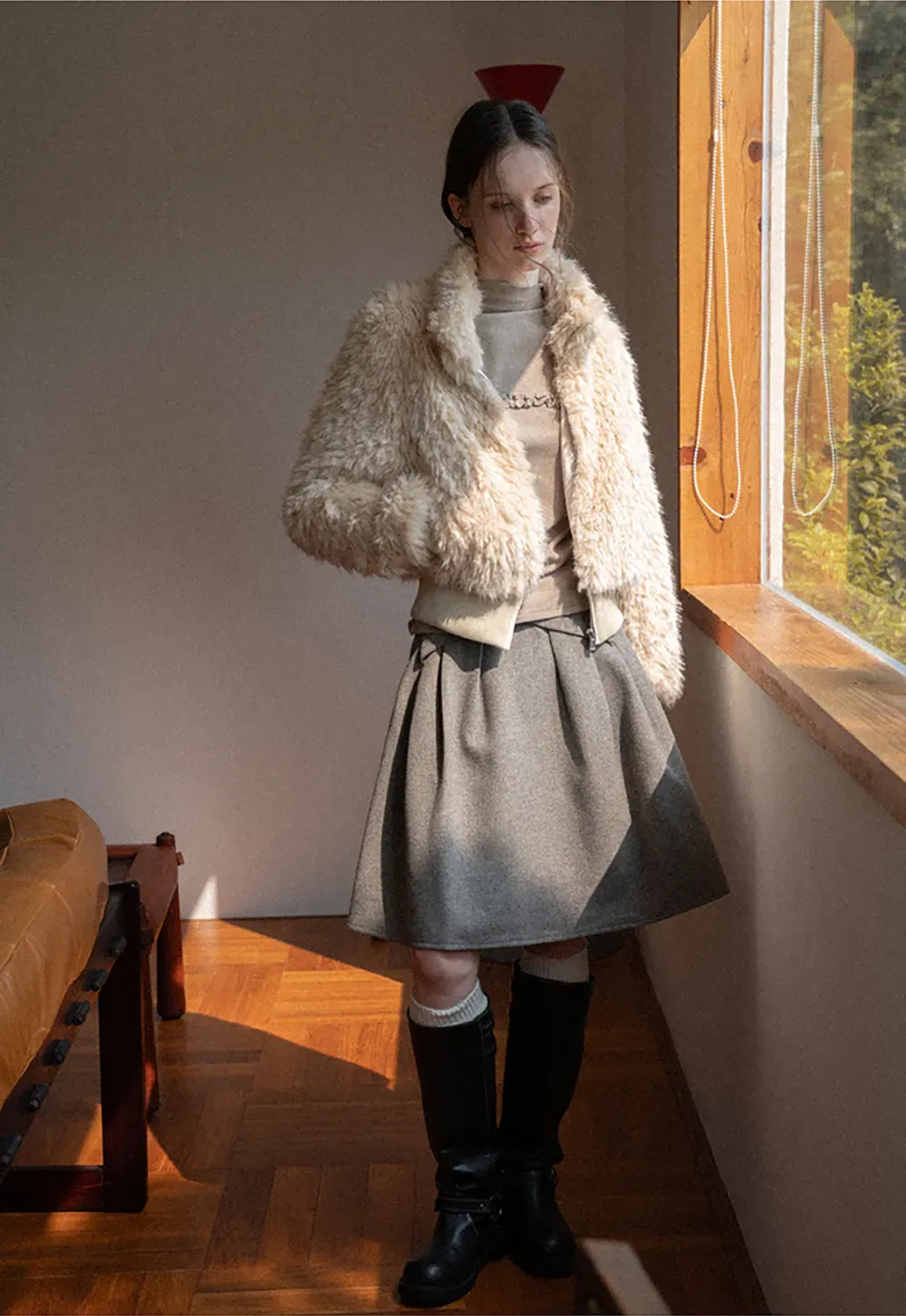 Ruffled Trim High Neck Long Sleeve Top