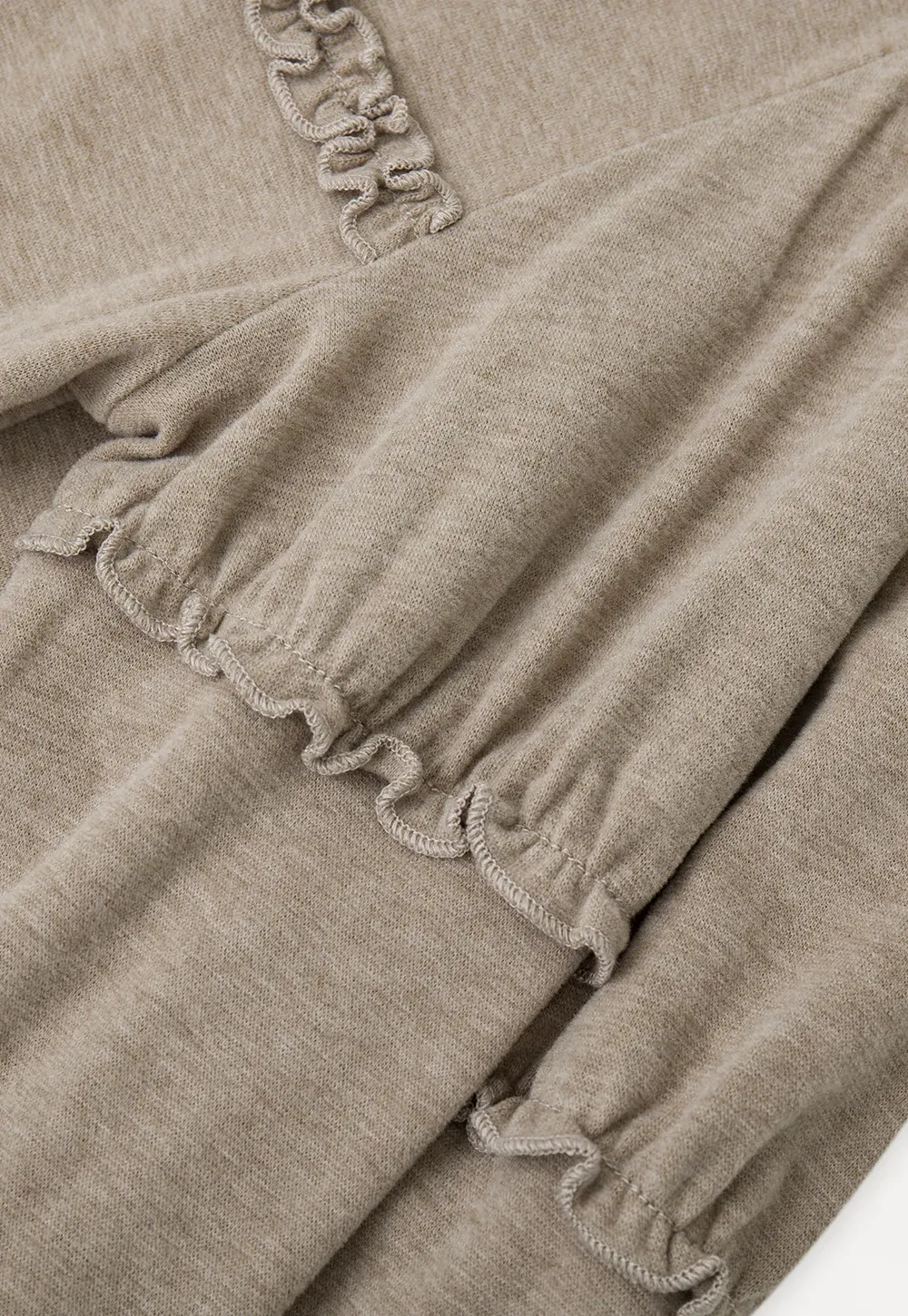 Ruffled Trim High Neck Long Sleeve Top