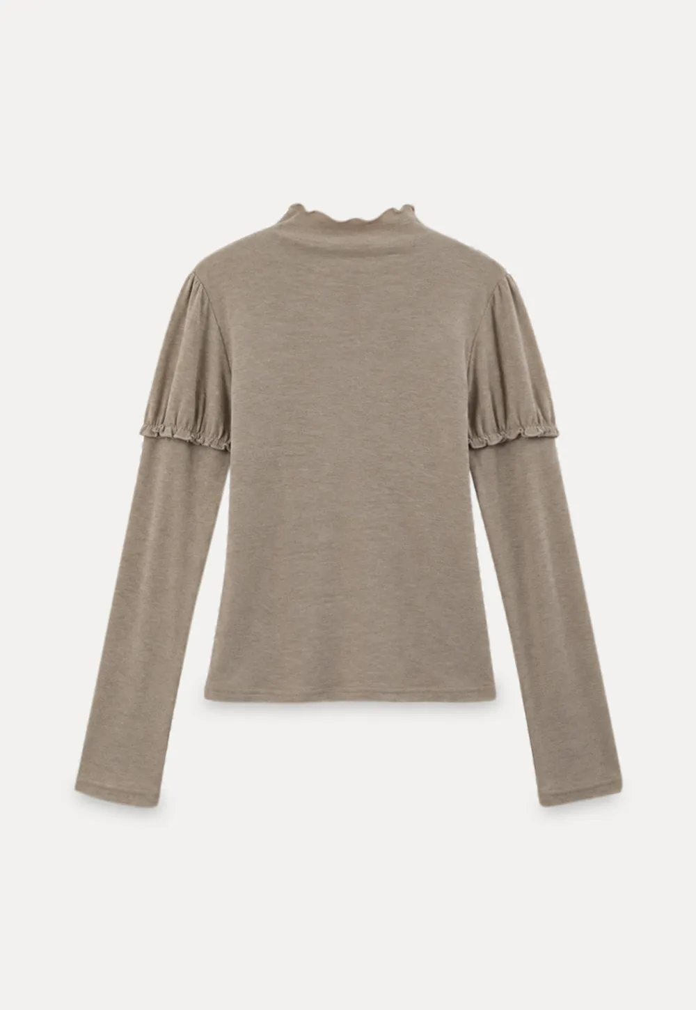 Ruffled Trim High Neck Long Sleeve Top